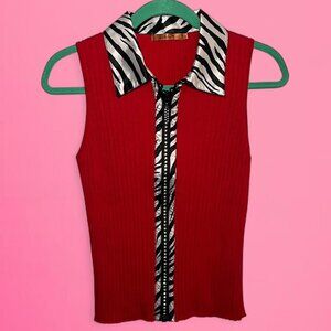 Vintage Y2K zebra rhinestone sweater tank